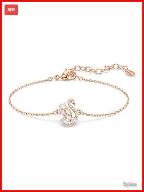 Swarovski Swan Link Bracelet Rose Gold Plated Adjustable 7.88 in